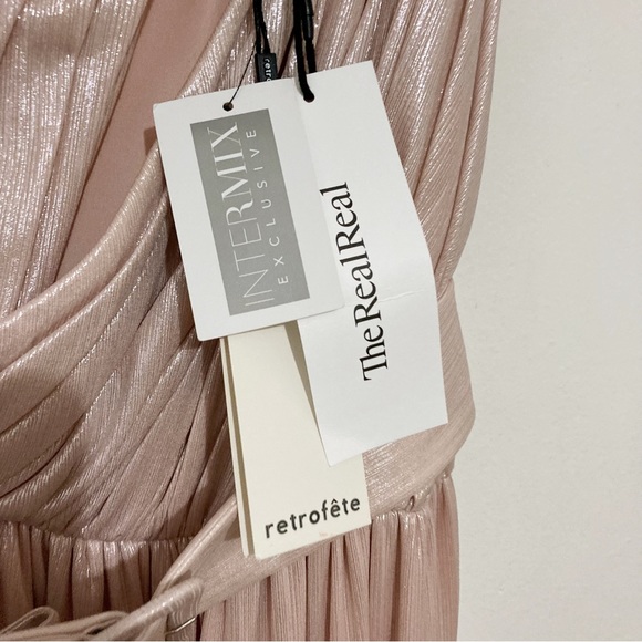Retrofete Andrea One Shoulder Lamé Gown Metallic Pink Belt Size S NWT *FLAW* - Picture 5 of 14